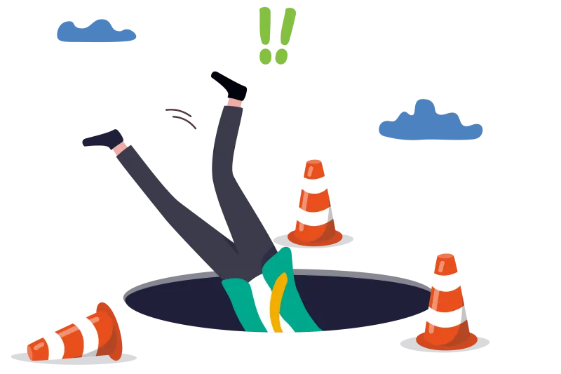 man falling down a manhole illustration